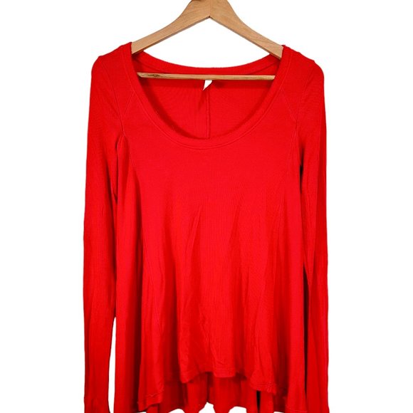 Free People Long Sleeve High Low Tee Shirt XS Red - Picture 11 of 14